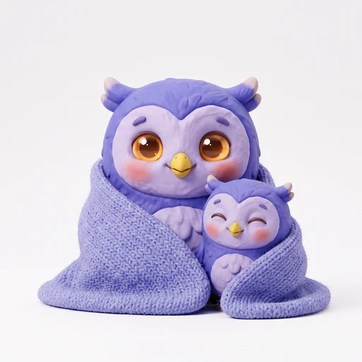 담요를 두르고 친구와 붙어 앉은 부엉이 캐릭터