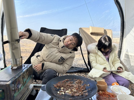 Our first wood stove camping