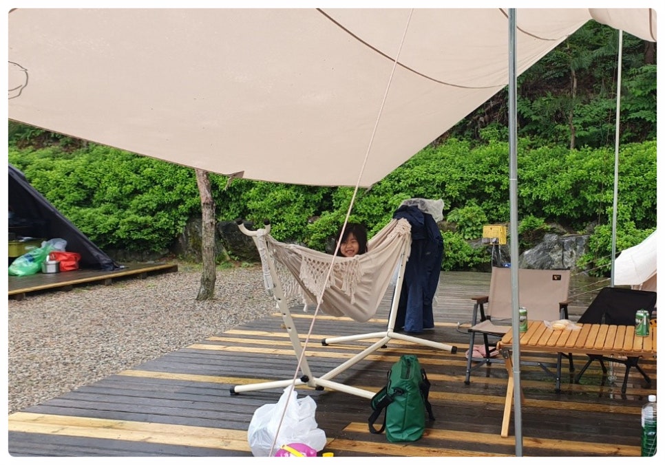 My daughter in a camping hammock